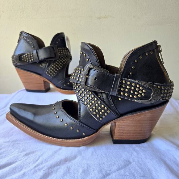 Ariat Dixon Rock N Roll Women's Leather Studded Booties Boots Black Size 9 B - Picture 1 of 9
